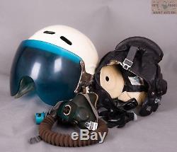 Russian Soviet pilot flight helmet ZSH-3+oxygen mask+leather helmet 3pcs in set