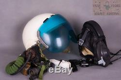 Russian Soviet pilot flight helmet ZSH-3+oxygen mask+leather helmet 4pcs in set