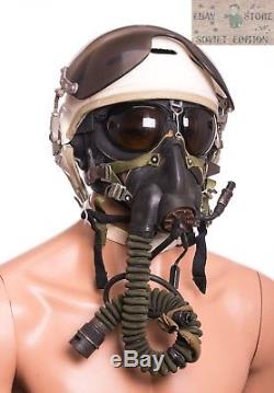 Russian Soviet pilot flight helmet ZSH-3+oxygen mask+leather helmet 5 pcs in set