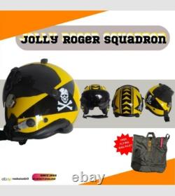 SIZE XL-XXL HGU-55 JOLLY ROGERS SQUADRON PILOT FLIGHT HELMET WithLEATHER EDGEROLL