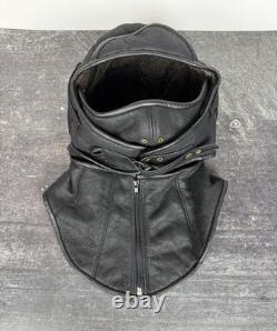 Sterkowski Leather Aviator Flight Hood Cap w Neck Collar Black Pilot Helmet 59cm