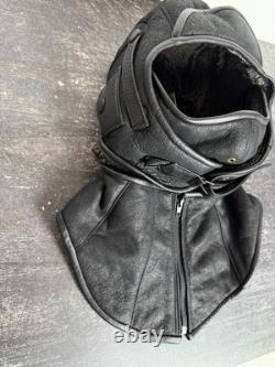 Sterkowski Leather Aviator Flight Hood Cap w Neck Collar Black Pilot Helmet 59cm