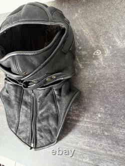 Sterkowski Leather Aviator Flight Hood Cap w Neck Collar Black Pilot Helmet 59cm
