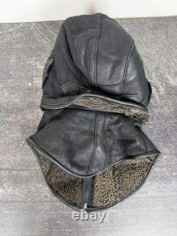 Sterkowski Leather Aviator Flight Hood Cap w Neck Collar Black Pilot Helmet 59cm