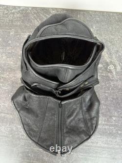 Sterkowski Leather Aviator Flight Hood Cap w Neck Collar Black Pilot Helmet 59cm