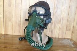 Surplus MiG-15 Pilot Leather Flight Helmet, Oxygen Mask, Transparent Goggles