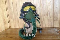 Surplus MiG-15 Pilot Leather Flight Helmet, Oxygen Mask, Yellow Goggles