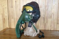 Surplus MiG-15 Pilot Leather Flight Helmet, Oxygen Mask, Yellow Goggles