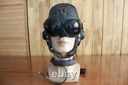 Surplus MiG-15 Pilot Leather Flight Helmet, Throat Microphone, Brown Goggles