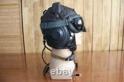 Surplus MiG-15 Pilot Leather Flight Helmet, Throat Microphone, Brown Goggles