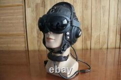 Surplus MiG-15 Pilot Leather Flight Helmet, Throat Microphone, Brown Goggles