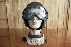 Surplus MiG-15 Pilot Leather Flight Helmet, throat Microphone, goggles