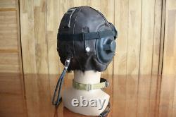 Surplus MiG-15 Pilot Leather Flight Helmet, throat Microphone, goggles