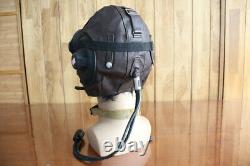 Surplus MiG-15 Pilot Leather Flight Helmet, throat Microphone, goggles