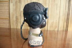 Surplus MiG-15 Pilot Leather Flight Helmet, throat Microphone, goggles