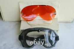 Surplus MiG-15 Pilot Leather Flight Helmet, throat Microphone, goggles