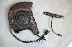 Surplus MiG-15 Pilot Leather Flight Helmet, throat Microphone, goggles