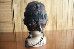 Surplus MiG-15 Pilot Winter Leather Flight Helmet, Throat Radio, Brown Goggles