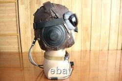 Surplus MiG-15 Pilot Winter Leather Flight Helmet, Throat Radio, Brown Goggles