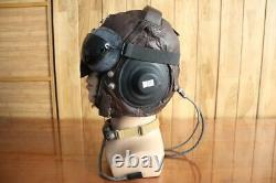 Surplus MiG-15 Pilot Winter Leather Flight Helmet, Throat Radio, Brown Goggles