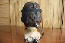 Surplus MiG Pilot Winter Leather Flight Helmet, Throat Radio, Brown Goggles