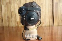 Surplus MiG Pilot Winter Leather Flight Helmet, Throat Radio, Brown Goggles