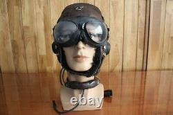 Surplus MiG Pilot Winter Leather Flight Helmet, Throat Radio, Goggles