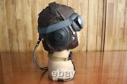 Surplus MiG Pilot Winter Leather Flight Helmet, Throat Radio, Goggles