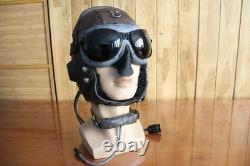 Surplus Mig-15 Pilot Winter Leather Flight Helmet, Microphone, MiG Goggles