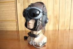 Surplus Mig-15 Pilot Winter Leather Flight Helmet, Microphone, MiG Goggles