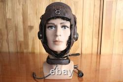 Surplus Mig-15 Pilot Winter Leather Flight Helmet, Microphone, MiG Goggles