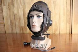 Surplus Mig-15 Pilot Winter Leather Flight Helmet, Microphone, MiG Goggles