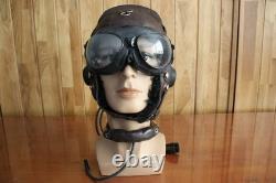 Surplus Mig-15 Pilot Winter Leather Flight Helmet, Throat Microphone, Goggles