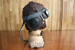 Surplus Mig-15 Pilot Winter Leather Flight Helmet, Throat Microphone, Goggles