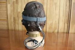 Surplus Mig-15 Pilot Winter Leather Flight Helmet, Throat Microphone, Goggles
