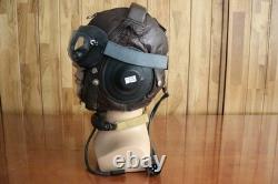 Surplus Mig-15 Pilot Winter Leather Flight Helmet, Throat Microphone, Goggles