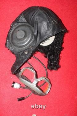 Surplus Mig Pilot Leather Helmet, Aviation Goggles