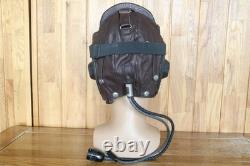 Surplus Original MiG-15 Pilot Winter Leather Flight Helmet, Dark Brown Goggles
