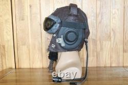 Surplus Original MiG-15 Pilot Winter Leather Flight Helmet, Dark Brown Goggles