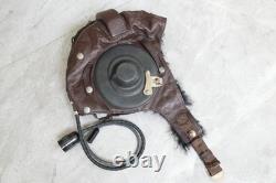 Surplus Original MiG-15 Pilot Winter Leather Flight Helmet, Dark Brown Goggles
