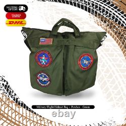 Top Gun Green Bag Pilot Flight Helmet + Patches