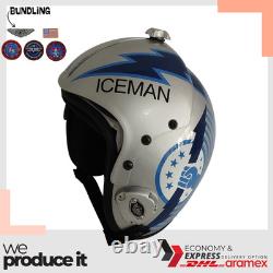 Top Gun Iceman Hgu-33 Flight Helmet Movie Prop Pilot Aviator Usn Navy + Patch