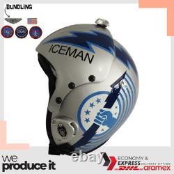 Top Gun Iceman Hgu-33 Flight Helmet Movie Prop Pilot Aviator Usn Navy + Patch