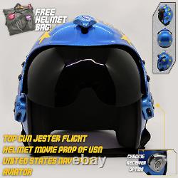 Top Gun Jester Flight Helmet Prop Pilot Naval Aviator USN Navy Chrome Receiver