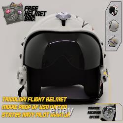 Tricolori Flight Helmet Prop Pilot Naval Aviator USN Navy Chrome Receiver