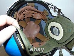 U. S. Navy SPH-3B Helicopter Pilot Flight Helmet, Dual Visor, Blue Reflective Tape