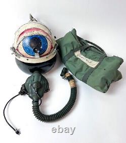 US Air Force Eye Ball Painted Pilot Flight Helmet Bag Oxygen Mask OOAK Rare