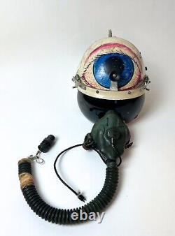 US Air Force Eye Ball Painted Pilot Flight Helmet Bag Oxygen Mask OOAK Rare