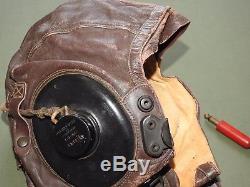US Army AAF WW2 PILOT WIRED A-11 LEATHER FLIGHT HELMET Vtg Aviator Flying RARE
