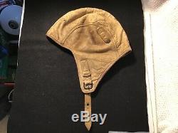 US Navy USMC Marine WW2 PILOT NAF LEATHER FLIGHT HELMET Vtg WWII early